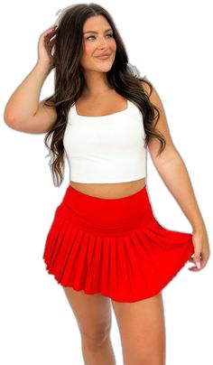 Candy Red, Pleated Tennis Skirt, Rose Boutique, Red Candy, Colorful Candy, Spandex Shorts, Tennis Skirt, Chloe, Bleach