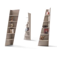 three bookshelves with different shapes and sizes