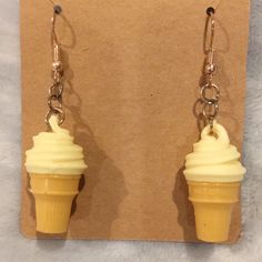 Ice Cream Cone Vanilla Pierced Earrings Novelty Nwt Gold And Silver Toned Metal Alloy And Silicone. Some Darkening Patina On Jump Rings And French Wire. Please See Photos. Fun Artwear. Dangle Measures 2” Boho Drop Earrings, Rose Gold Hoop Earrings, Cream Earrings, Candy Flowers, Dior Earrings, Silver Diamond Earrings, Letter Earrings, Fancy Earrings, Gold Ear Cuff