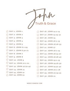 a printable john and grace checklist with the words john and grace written on it