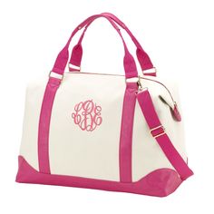 Pink Sullivan Canvas Weekender Bag Honeymoon Bag, Canvas Weekender Bag, Pink Duffle Bag, Pink Monogram, Embroidered Tote, Weekender Tote, Duffel Bag, Weekender Bag, Pink Bag