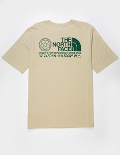 The North Face Coordinates Tee. Graphic On Left Chest. Large Graphic Screened On Back. Crew Neck. Short Sleeve. 100% Cotton. Machine Wash. Imported. Casual The North Face Tops For Outdoor, Casual Outdoor Tops By The North Face, The North Face Crew Neck Tops For Outdoor, 90s Graphic Tees Vintage, Merch Inspiration, Wwe T Shirts, Flannel Sweatshirt, Graphic Trends, Xmas List