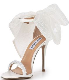 Steve Madden Benni Pearl Embellished Bow Back Dress Sandals | Dillard's Glamorous Pearl-embellished Sandals For Spring, Chic Wedding Sandals For Holiday, Elegant Ankle Strap Sandals With Fabric, Elegant Fabric Ankle Strap Sandals, Elegant Ankle Strap Fabric Sandals, Evening Pearl Embellished Sandals For Spring, Chic Satin Sandals With Bow, Elegant Fabric Sandals For Spring, Elegant Fabric Sandals For Evening