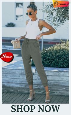 Green Causal Pockets Pants Ankle-length Cargo Pants With Pockets For Day Out, Ankle-length Cargo Pants For Day Out, Spring High-waisted Stretch Joggers, Summer Stretch Pants With Cargo Pockets, Ankle-length Bottoms With Pockets For Day Out, Ankle-length Pants With Pockets For Day Out, Summer Stretch Cargo Pants With Tapered Leg, Stretch High-waisted Spring Joggers, Spring Stretch High-waisted Joggers