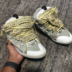 Lightly Worn 100% Authentic $550 Usd New No Box No Insole Small Chip On Back Price Negotiable Lanvin Curb Sneaker, Curb Sneaker, Lanvin Shoes, Lanvin, On Back, Blue Yellow, Men's Shoes, Color Blue, Man Shop