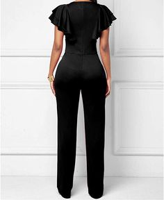 This stylish In Style Black Bodycon Short Ruffle Sleeve Jumpsuit boasts a sleek and sophisticated silhouette that flatters the figure. Constructed from quality fabric, it features a stylish ruffle sleeve and bodycon design. Perfect for any occasion, this must-have jumpsuit offers both style and comfort. Imported 70% chlorinated fiber,30% cotton Zipper closure Hand wash/ Machine Wash Brand Size Dress Bust Waist Hip XS 0-2 31-32.5'' 23-24'' 31-34" S 4--6 33-35'' 25-26'' 35-37" M 8--10 35-36'' 27-28'' 38-39" L 12--14 38-40'' 29-31'' 40-42" XL 14-16 40-42'' 33.5-36'' 44-46" 2XL 18-20 42-44'' 37-40'' 47-50" 3XL 22-24 44-46'' 41-46'' 51-55" 4XL 26-28 46-48'' 47-50'' 56-60" Fitted V-neck Jumpsuit With Ruffles, Elegant V-neck Elastane Jumpsuits And Rompers, Elegant Stretch Jumpsuits And Rompers In Solid Color, Elegant Evening Jumpsuits And Rompers In Solid Color, Chic Stretch Jumpsuit For Workwear, Elegant Jumpsuits And Rompers For Night Out, Formal Stretch Solid Color Jumpsuits And Rompers, Stretch Jumpsuits And Rompers For Formal Occasions, Chic Solid Color Jumpsuits For Office