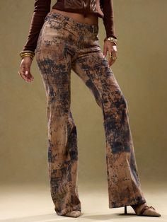 Marrón Casual Collar  Mezclilla Tie-Dye,Plantas,Estampado Integral Pierna amplia Embellished Elástico Ligero Dye Plants, Denim Tie, Tie Dye Jeans, Jeans Brown, Dress With Pleats, Boyfriend Denim, Fall Clothes, Flare Leg Jeans, Dark Jeans