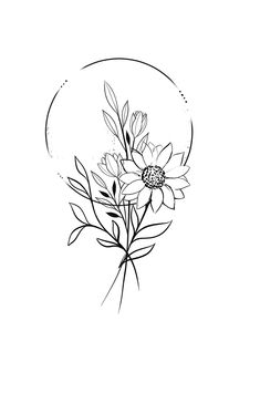 a black and white drawing of some flowers