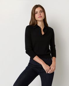 A slightly retro, Johnny-collar riff on our Alida silhouette (think of her as the sleeker counterpart to the slouchier Cydney) with a trim fit through the body. This one’s made up in fine-gauge Mongolian cashmere with delicate ribbing at the neckline, hem, and turnback cuffs. Johnny Collar, Clothing Catalog, Sweater Gift, Collar Sweater, Buckle Shoes, Liberty Fabric, Sweater Pants, Sweater Weather, Black Sweaters