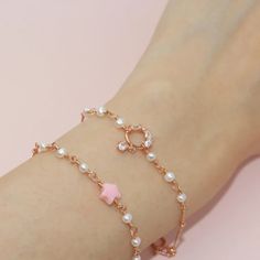 Rosy Pearl Bracelet – La Meno Rose Gold Plated Jewelry With Bracelet Strap, Rose Gold Plated Charm Bangle, Rose Gold Gold-plated Jewelry With Bracelet Strap, Elegant Pink Gold-plated Bracelets, Hypoallergenic Rose Gold Jewelry Gift For Her, Fine Jewelry Crystal Bracelet As Gift, Silver Crystal Gold-plated Bracelet For Gift, Silver Gold-plated Crystal Bracelet As A Gift, Rose Gold Round Crystal Bracelet As Gift