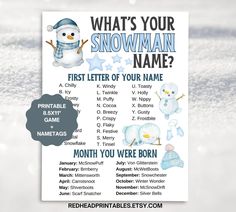 a printable snowman name game for kids to play in the snow with their names