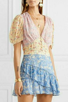 Ruffle Mini Dress, Patchwork Dress, Mode Inspo, Bohemian Dress, Ruffle Dress, Silk Printing, Baby Pink, Cute Dresses, Floral Dress