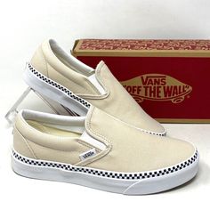 Vans Classic Slip On Checkboard Beige Canvas Women's Size Sneakers Vn0a5ao8djr Brand New With Box. 100% Authentic! First Introduced In 1977, The Vans #98now Known As The Classic Slip-Oninstantly Became An Icon In Southern California. Fast Forward To Today, And The Classic Slip-On Is Known Worldwide For Its Comfortable Silhouette, Easy Wearability, And Beloved Design. Made With Sturdy Low Profile Canvas Uppers, The Classic Slip-On Is An Everyday Essential With True “Off The Wall” Style. This Icon Wall Style, Vans Classic Slip, Fast Forward, Vans Black, Vans Classic Slip On, Vans Classic, Womens Vans, Off The Wall, Vans Shoes