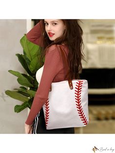 Bird in Bag - I IHAYNER Large Baseball Tote Bag - High-Quality Canvas Sports Printing Utility Top Handle Shoulder Bag for Women - Ideal for Travel, Beach, and Sport - Perfect Gifts Casual White Sports Bag, White Sports Bag With Adjustable Strap, White Large Capacity Shoulder Bag For Sports, Trendy White Sports Bag, Casual White Shoulder Bag With Letter Print, Sporty Rectangular Canvas Shoulder Bag, Sporty White Shoulder Bag With Large Capacity, Large Capacity Sporty Canvas Bags, Sporty Large Capacity Canvas Tote Bag