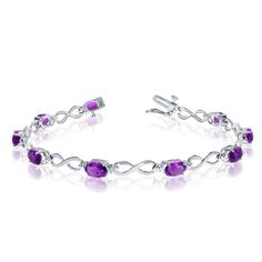 Oval Amethyst & Diamond Infinity Bracelet 14k White Gold 4.53ct - CM135 Luxury Purple Gemstone Tennis Bracelet, Purple Luxury Tennis Bracelet, Rose Gold Anklet, Pearl Anklet, Solid Gold Bracelet, Amethyst Stones, Gold Anklet, Gold Charm Bracelet, Gold Bracelet For Women