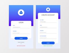two mobile phone screens with the login and create account button on each one side