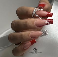 December Nails, Uñas Acrilicas, Bling Nails, Long Acrylic Nails, Holiday Nails, Nails Nailart, Winter Nails, Simple Nails