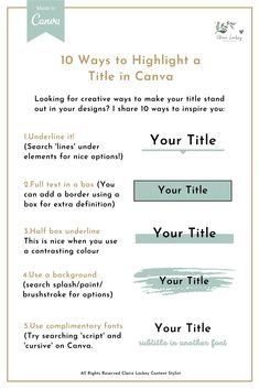 10 Ways to Highlight A Title in Canva backgro Title Fonts, Buyer Journey, Brand Elements, Canvas Learning, Social Media Marketing Plan, Learning Graphic Design, Canva Tutorial