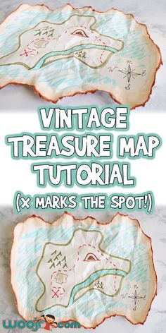 two pieces of paper with the words vintage treasure map and mark's the spot