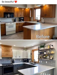 before and after pictures of a kitchen remodel