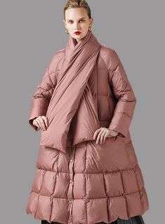 Loose Scarf White Duck Down Jacket Coat – Lilacoo Casual Winter Coat, Women's Puffer Coats, Puffer Coats, Duck Down Jacket, Winter Collars, Red Bean, White Duck, Cotton Coat, White Ducks