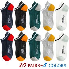 Available in a pack of 5 pairs, these colorful socks for men will match any casual attire perfectly. Fashioned from the softest cotton material, these ankle-length socks provide optimal comfort for hours owing to their convenient sweat absorbent feature. The perfect choice for outdoor activities like running and other sports, these short breathable socks are just what you need to upgrade your streetwear. Order a set today!SpecificationsBrand Name: GeraldBlackPieces: 5pcsSocks Tube Height: Low Tu Breathable Casual Socks For Spring, Comfortable Cotton Casual Socks, Casual Gray Breathable Socks, Casual Comfortable Anti-odor Socks, Casual Green Cotton Socks, Trendy Gray Cotton Socks, Sporty Multicolor Cotton Socks, Socks For Men, Colorful Socks