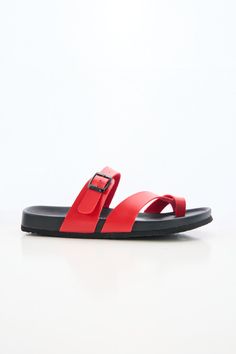 Step into comfort and style with Maibulun Thong Toe Cushioned Footbed Sandals. Designed with a cushioned footbed and thong toe, these sandals provide the perfect blend of support and style. The bold red color adds a pop of color to any outfit, making these sandals a versatile addition to your wardrobe. 0.59" inch heel Slip-on / buckle closure Soft Cushioned footbed Man-made leather upper Man-made lining PU sole Footbed Sandals, Outfit Making, Pop Of Color, Beautiful Things, Red Color, Color Pop, Leather Upper, Slip On, Buckle