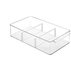 a clear plastic drawer with four compartments