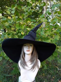 Witch Hat Extra Large Brim Witch Hat Cotton Witch's Hat | Etsy Large Witch Hat, Witch Hats Costume, Witch Characters, Black Witch Hat, Halloween Hat, Fair Outfits, Witch Design, Black Witch, Witchy Fashion