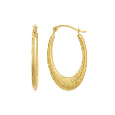 Add a fashionable touch to any ensemble with these Forever 14K 14k gold textured oval hoop earrings. Click on this JEWELRY & WATCHES GUIDE to learn about fit, styles, materials and more! Add a fashionable touch to any ensemble with these Forever 14K 14k gold textured oval hoop earrings. Click on this JEWELRY & WATCHES GUIDE to learn about fit, styles, materials and more! FEATURES Dimensions: 18.75 mm x 22.5 mm x 2 mm Backings: click-it Nickel free Metal: 14k gold Finish: polished Packaging: boxe Yellow Gold Oblong Hoop Earrings, Elegant Textured Jewelry For Anniversary, Elegant Textured Yellow Gold Jewelry, Classic Hammered Oval Jewelry, Gold Hammered Oval Hoop Earrings, Gold Oval Hammered Hoop Earrings, Formal Oval Hammered Jewelry, 14k Gold Oval Hoop Earrings, Oval 14k Gold Hoop Earrings