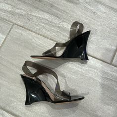 Worn Once To A Wedding Excellent Like New Condition Beautiful Black Wedge With Pvc Modern Wrap Size 8 Rossi Shoes, Black Wedge, Womens Shoes Wedges, Gianvito Rossi, A Wedding, Wedges, Like New, Women Shoes, Women Shopping