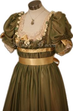 Formal Green Dress With Historical Design, Green Formal Dress With Historical Design, Regency Style Wedding Dress With Historical Design, Historical Formal Ball Gown Dresses, Historical Ball Gown Dresses For Formal Occasions, Victorian Wedding Dress With Empire Waist, Elegant Victorian Dress With Empire Waist For Formal Events, Victorian Wedding Dress With Empire Waist And Historical Design, Green Historical Design Wedding Dress