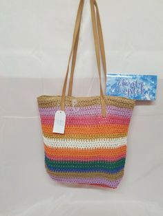 Straw Over Shoulder Multi-Color Beach Tote. Condition is New with tags. Shipped with USPS Priority Mail. Casual Multicolor Rectangular Beach Bag, Multicolor Woven Beach Bag For Summer, Woven Cotton Beach Bag For Summer, Multicolor Rectangular Beach Bag For Vacation, Trendy Multicolor Beach Bag For Vacation, Multicolor Cotton Beach Bag For Vacation, Casual Pink Beach Bag, Casual Multicolor Bags For Summer, Spring Beach Bag Made Of Cotton