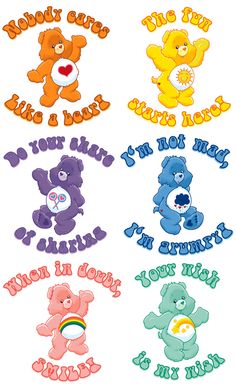 four teddy bears with different sayings on them