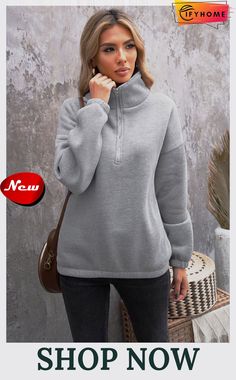 Gray Zipped Collar Sweatshirt Casual Fleece Top With Zipper Closure, Winter Sweatshirt With Zipper Closure, Winter Half-zip Tops With Pockets, Casual Funnel Neck Sweatshirt With Zipper, Winter Crew Neck Sweatshirt With Zipper Closure, Winter Crew Neck Sweatshirt With Zipper, Winter Sweatshirt With Zipper And Crew Neck, Winter Half-zip Sweatshirt With Zipper Closure, Casual Funnel Neck Sweater With Zipper