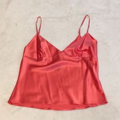 This Luxurious Silk Camisole Is By Moda International. It Is A Size Small And Features Adjustable Spaghetti Straps And An Invisible Side Zipper. It Is A Beautiful Shade Of Salmon And Is 92% Silk And 8% Spandex For A Comfy Fit. Elegant Pink Tops With Built-in Bra, Feminine V-neck Top With Adjustable Straps, Pink Party Tops With Built-in Bra, Pink Spaghetti Strap Camisole With Built-in Bra, Spring Night Out Camisole With Built-in Bra, Pink Top With Built-in Bra For Night Out, Pink Camisole With Spaghetti Straps For Party, Pink Party Camisole With Spaghetti Straps, Summer Party Camisole In Solid Color