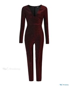 OrcaJump - Stylish Glitter Deep V-Neck Jumpsuit with Long Sleeves Glitter Jumpsuit, Dress Reference, Night Out Party, Party Sale, Sequin Jumpsuit, Party Package, Long Sleeve Jumpsuit, Deep V, Deep V Neck