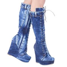 Shoes Birthday Gift, Denim Slides, Jean Shoes, Soul Shoes, Summer Boots, Estilo Denim, Denim Boots, Blue Boots, Girly Shoes