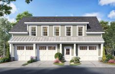 this is an artist's rendering of a two - story house with garages