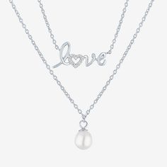 This oval necklace set is a lovely gift for your partner. Featuring 14 shimmering, mined diamonds and a lustrous cultured freshwater mother of pearl, this set is sure to turn heads Perfect for adding a touch of romance to any ensemble.Pearl Type: Cultured Freshwater Pearls# Pieces In Set: 2Included: 2 Necklace(s)Features: Adjustable, In A Gift BoxDiamond Clarity: I3Jewelry Closure: Spring Ring ClaspSetting: ProngStone Cut: RoundStone Millimeter Measurement: 5 Mm Width, 8 Mm LengthPearl Size: 5mm Valentine's Day Silver Jewelry With Pearl Pendant, Silver Necklace With Pearl Pendant For Valentine's Day, Silver Pearl Pendant Necklace For Valentine's Day, Pearl Pendant Necklace For Anniversary On Valentine's Day, Pearl Pendant Necklace For Valentine's Day Anniversary, White Charm Necklace For Valentine's Day Anniversary, White Charm Necklaces For Valentine's Day Anniversary, Valentine's Day Silver Necklace With Pearl Pendant, White Gold Necklace For Mother's Day