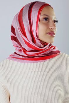 Introducing the Crystal Trails Soft Model Print Scarf – a blend of elegance and unique design. Featuring seamless burgundy, red, and light red lines, it embodies modern sophistication. Crafted from premium materials, this scarf offers all-day comfort and style. A must-have addition to your hijab collection! Luxury Elegant Pink Scarf, Luxury Pink Chic Scarves, Modest Pink Headscarf For Eid, Georgette Scarf Hijab, Luxury Pink Bohemian Scarf, Hijab Collection, Hijab Scarf, Light Red, Scarf Print