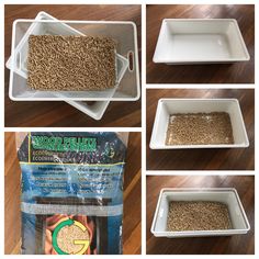 four pictures showing how to make bird seed feeders