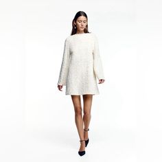 Questions? Leave A Comment Below! White A-line Mini Dress For Winter, Winter White Formal Midi Dress, Chic White A-line Mini Dress, Chic White Mini Dress With Long Sleeves, White A-line Winter Dress, Elegant Fitted Winter White Dress, Elegant Winter White Fall Dress, Elegant Winter White Dress For Fall, Chic White Mini Dress For Evening