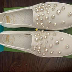 Unused Kate Spade Slip Ons Chic Slip-on Sneakers For Spring, Chic Synthetic Sneakers For Spring, Elegant Synthetic Sneakers For Spring, Kate Spade White Sneakers For Spring, Kate Spade Casual Sneakers For Spring, White Kate Spade Sneakers For Spring, Kate Spade Casual Spring Sneakers, Rainbow Heels, White Platform Sandals