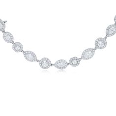 18kt White Gold Multi-Shaped Diamond Halo Necklace: 46cts of marquise, asscher, oval, and round diamonds Two pieces, 16" & 20" individual When linked together 36" Marquise Diamond Necklace With 17 Jewels, Luxury Diamond Necklace With Marquise Cut, Luxury Diamond White Marquise Cut Diamond Necklace, Luxury Marquise Cut Diamond Accent Necklace, Luxury Marquise Cut Diamond White Necklace, Formal Oval Necklace With Single Cut Diamonds, Formal Bridal Marquise Diamond Necklace, Luxury Marquise Diamond Cut Necklace, Formal Marquise Cut Diamond Necklace