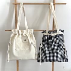 Heavy Canvas Drawstring Tote Bags Comes in two style options, and ships within 48 hours of ordering Please message me with any questions :) Korean Bag, Plaid Tote Bag, Tote Bag With Pockets, Plaid Tote, Drawing Bag, String Bag, Cute Tote Bags, Cute Bags, Large Bag