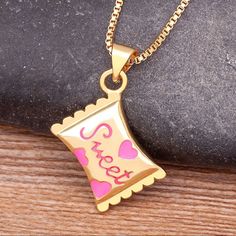 Gold Sweet Candy Necklace Material 14k Gold Plated (Color Pink Last Photo For Size Only) Candy Necklace, Men Pendant, Candy Necklaces, Party Necklace, Zircon Jewelry, Pendant For Women, Necklace Brands, Geometric Pendant, Sweet Candy