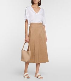 Buckle linen-blend wrap skirt in beige - Vince | Mytheresa Versatile Summer Skirt For Daywear, Versatile Cotton Skirt For Day Out, Chic Cotton Skirt With Tie Waist, Spring Belted Wrap Skirt In Relaxed Fit, Linen Skirt For Workwear, Chic Midi Wrap Skirt With Tie Waist, Chic Belted Wrap Skirt For Summer, Spring Belted Wrap Skirt, Spring Wrap Skirt With Belted Detail