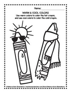 a coloring page with an image of two pencils and a sun on the top