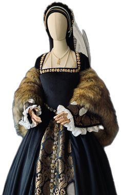 Elegant Black Costume Gown, Elegant Black Gown For Costume, Elegant Black Gown For Fancy Dress, Anne Boleyn Portrait, Gown Black And Gold, Womens Costumes, Gown Black, Anne Boleyn, Women's Costumes